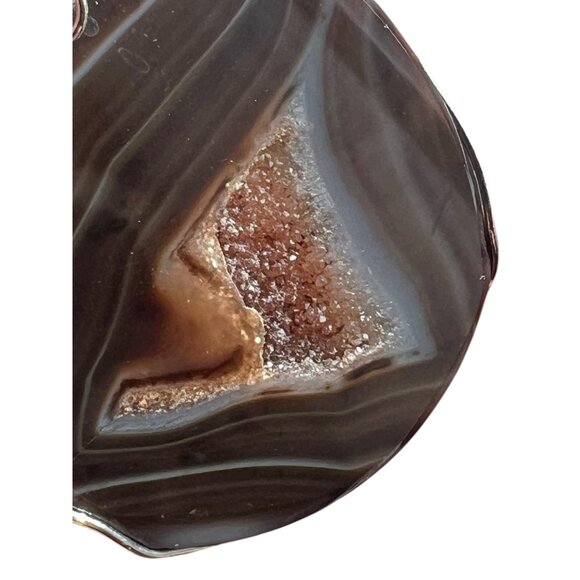 Banded Agate Pendant With Druzy Center Wire Wrapped Handmade Large - Picture 2 of 12